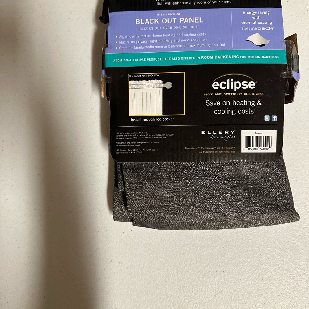 Eclipse Blackout Curtain Panel in Pewter 1 panel 42” by 63” - Picture 2 of 2